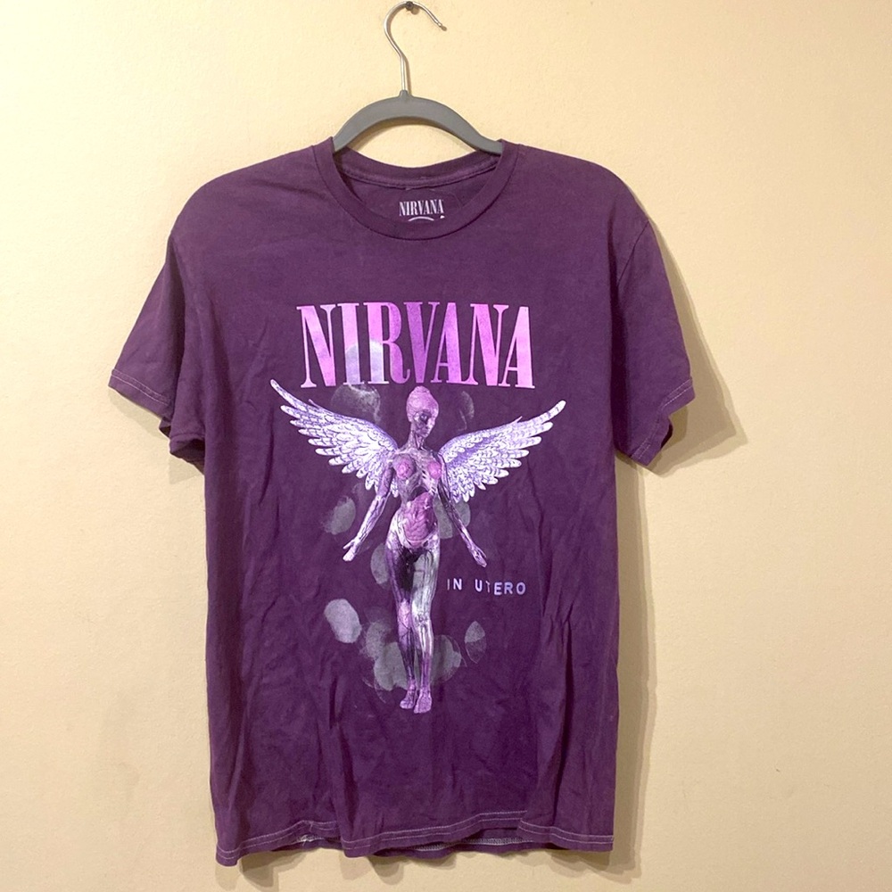 Unisex Cotton Purple Short Sleeve Crew Neck Nirvana Band Tee M 93 Concert Dates